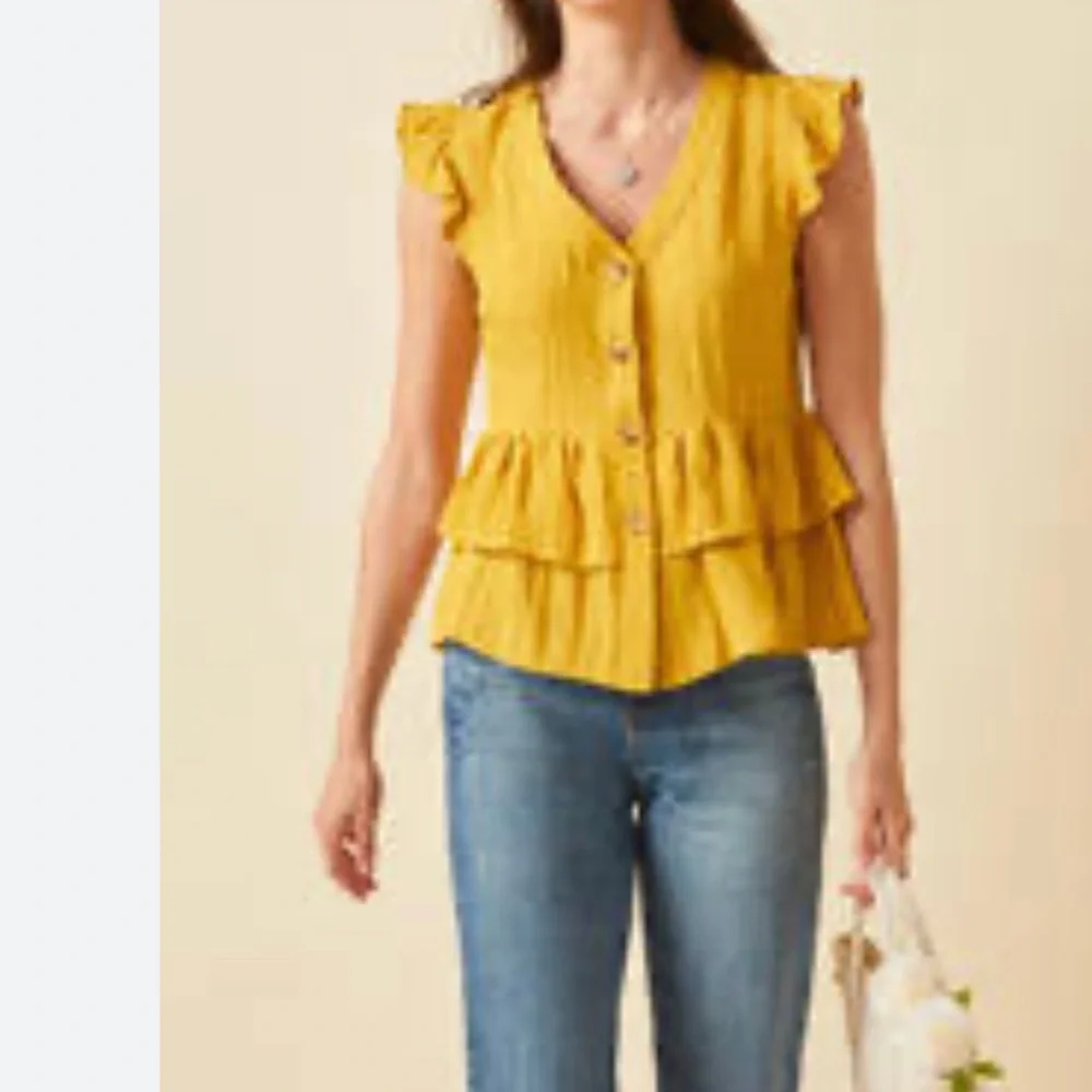 Hayden Los Angeles Womens Button-Down Tiered Ruffle Hem Top Peplum - Small - Picture 11 of 11